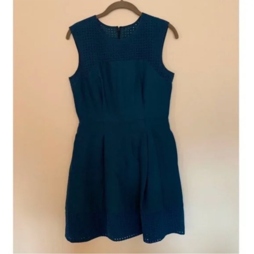 Teal J. Crew Fit and Flare Laser Cut Sleeveless Dress [Size 2]